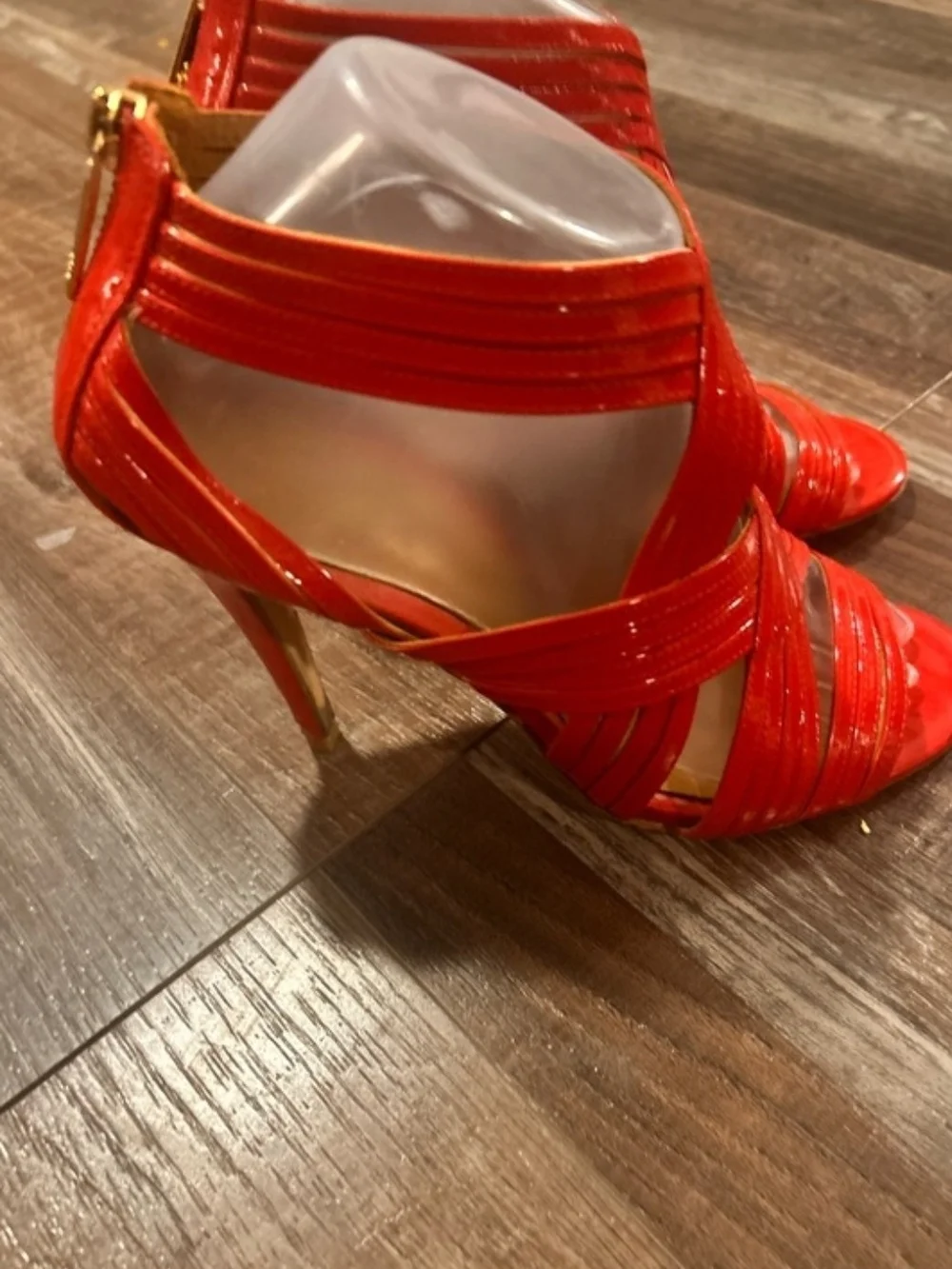 Tory Burch Red Patent Crisscross Open-Toe Heels